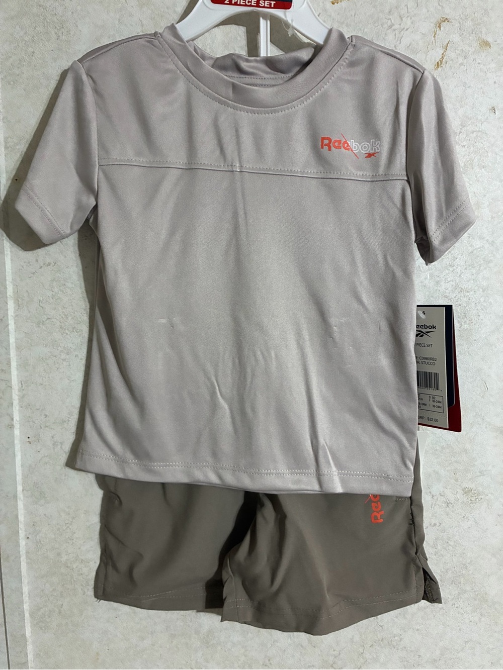 Reebok Kids Two-Piece Active Tee & Shorts Set in grey with Coral Logo